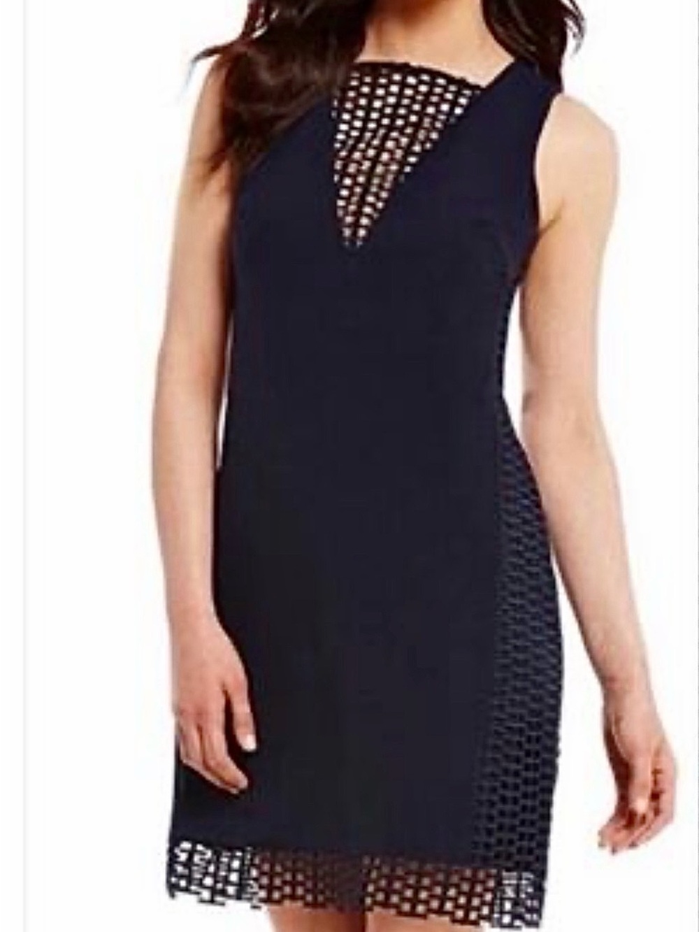 Antonio Melani Sleeveless Navy with Orange Lace-Trim Shift Dress Sz 6 - Picture 12 of 12